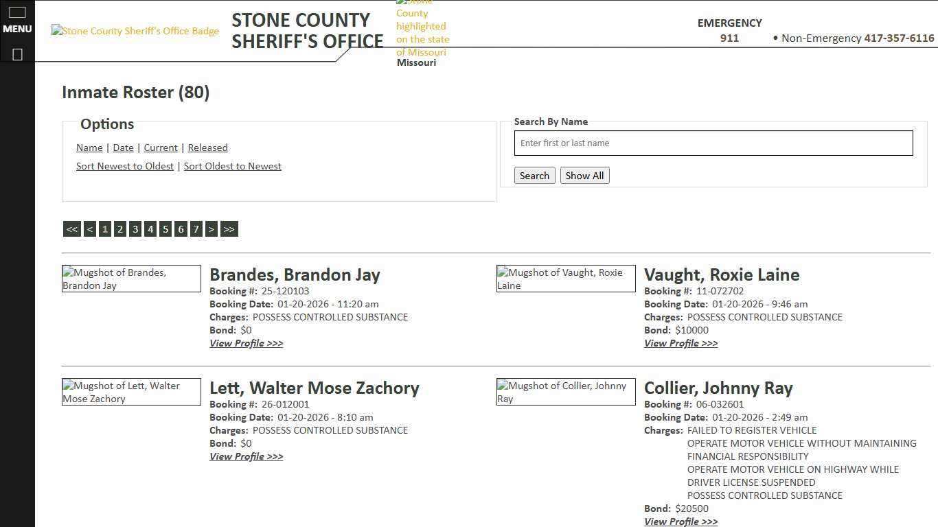 Inmate Roster - Current Inmates Booking Date Descending - Stone County Sheriff MO