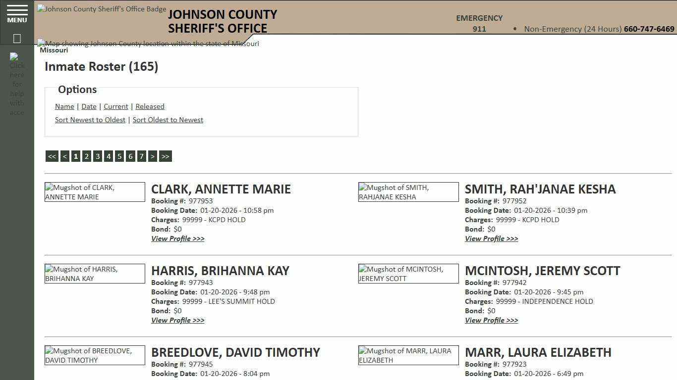 Inmate Roster - Current Inmates Booking Date Descending - Johnson County Sheriff MO